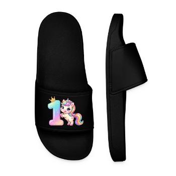 I'm 1 Kawaii Unicorn Girl Birthday - Men’s Pool Sliders - black - Front