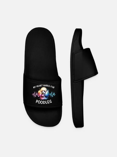 Poodle Heart Line - Men’s Pool Sliders - black