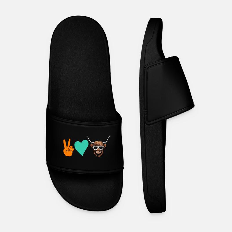 Cow Cattle Highland Cattle - Men’s Pool Sliders - black