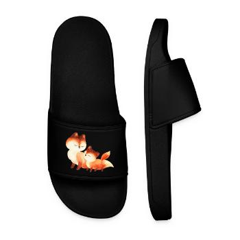 Two Cuddly Foxes Watercolor Painting - Men’s Pool Sliders - black - Front