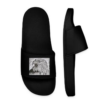 King of the Skies – Eagle Head Illustration - Men’s Pool Sliders - black - Front
