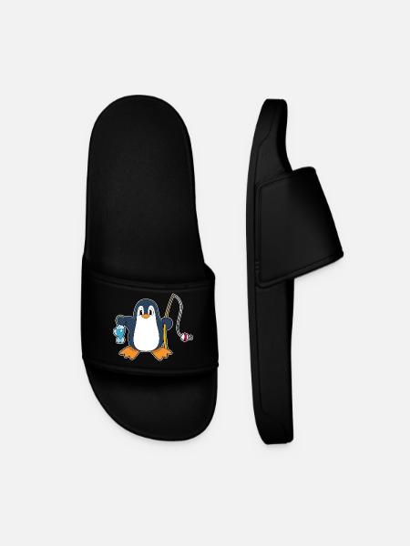 Penguin Angler Fish Fishing - Men’s Pool Sliders - black