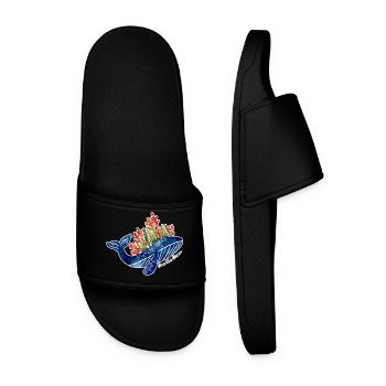 Illustration de baleine avec du corail | Protéger la mer - Claquettes Homme - noir - Devant