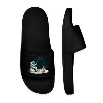 Astronaut Pizza Fishing Moon Space - Men’s Pool Sliders - black - Front