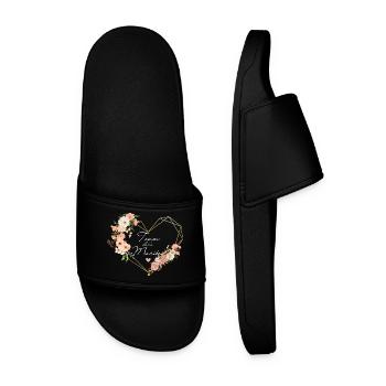 Bride's Team Golden Heart Floral - Men’s Pool Sliders - black - Front