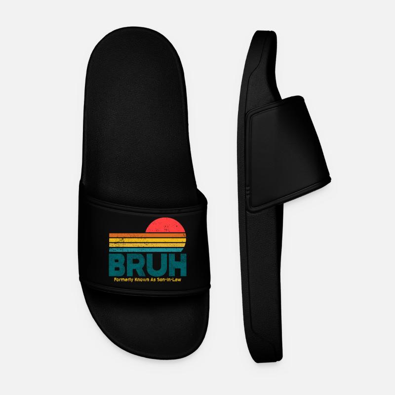 Bruh Sunset Retro Meme Design - Men’s Pool Sliders - black