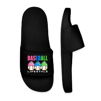 Baseball Lifestyle Cupcakes Sweet - Men’s Pool Sliders - black - Front