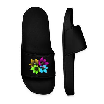 Blume Blüten floral Blumenmuster Blumenstrauß - Männer Badelatschen - Schwarz - Vorne