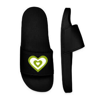 green heart green hearts couples gift - Men’s Pool Sliders - black - Front