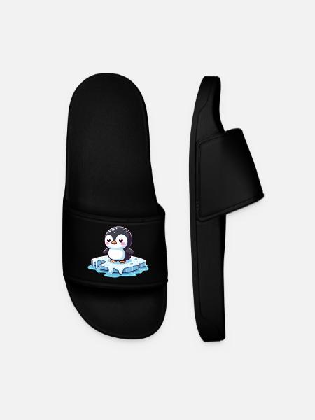 Penguin, Global Warming & Melting Ice - Men’s Pool Sliders - black