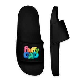 Fluffy Dad – Colorful, Fluffy Typography - Men’s Pool Sliders - black - Front