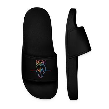 Rainbow Owl Heartbeat Design - Men’s Pool Sliders - black - Front