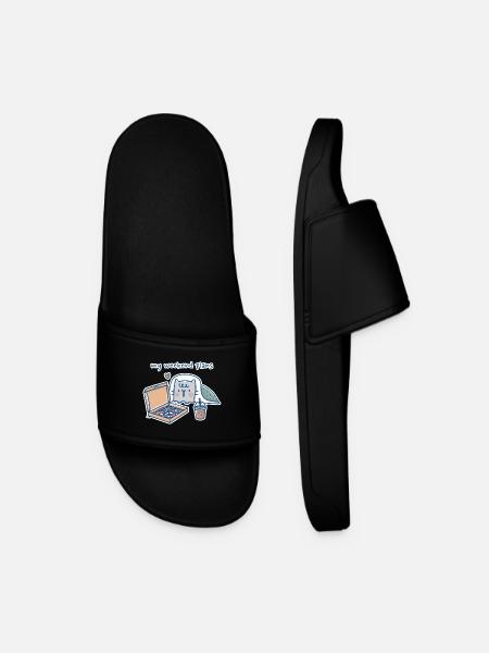Kawaii Cat with Pizza Design - Men’s Pool Sliders - black