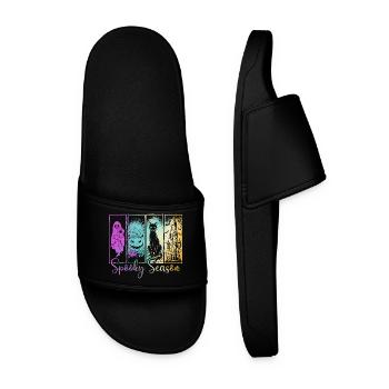 Spooky Season — Ghost & Pumpkin Haunted Vibes - Men’s Pool Sliders - black - Front