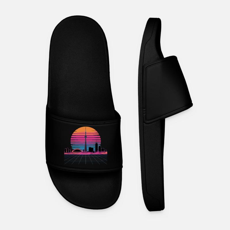 Neon Skyline Retro Sunset - Men’s Pool Sliders - black