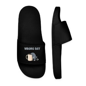 Wrong Day Cat - Funny Bad Day Coffee Meme - Men’s Pool Sliders - black - Front