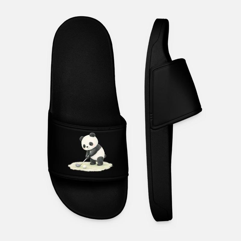 Panda Playing Golf Illustration - Men’s Pool Sliders - black