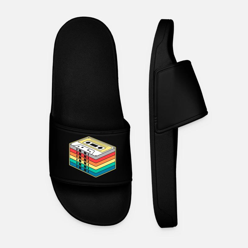 Vibrant Rainbow Cassette Tape - Men’s Pool Sliders - black