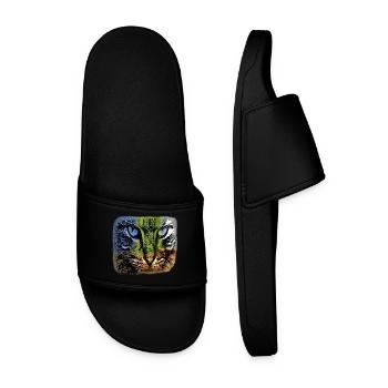 Colorful cat face, individualistic - Men’s Pool Sliders - black - Front