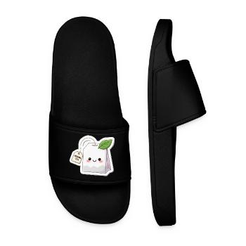 Kawaii Kräutertee Beutel Illustration - Männer Badelatschen - Schwarz - Vorne