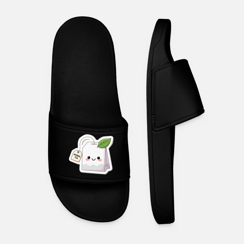 Kawaii Kräutertee Beutel Illustration - Männer Badelatschen - Schwarz