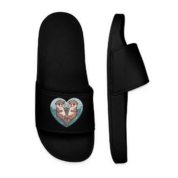 Otter Couple Cuddles Cute Otter Matching Couple - Men’s Pool Sliders - black - Front
