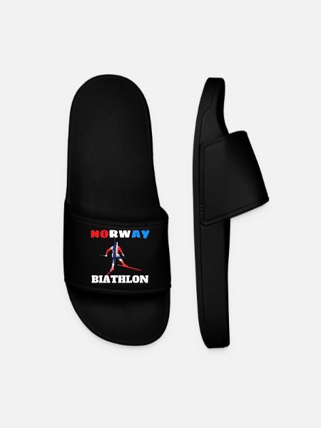 Biathlete silhouette with Norwegian flag - Men’s Pool Sliders - black