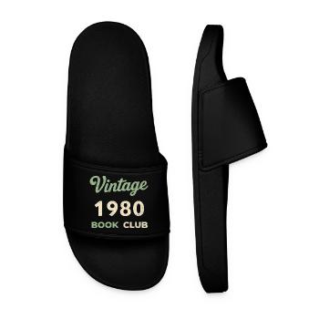 Vintage 1980's Book Club Retro Birth Year Gift - Men’s Pool Sliders - black - Front