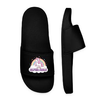 Funny Unicorn Shirt for Humor Fans - Men’s Pool Sliders - black - Front
