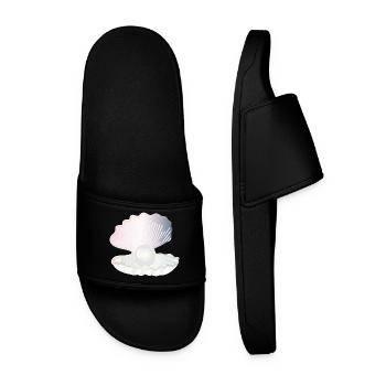 iridescent open shell with large pearl - Men’s Pool Sliders - black - Front