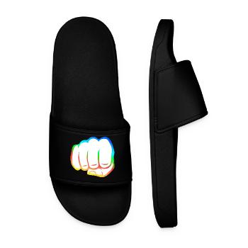 Clenched fist colorful fist bump cool logo symbol - Men’s Pool Sliders - black - Front