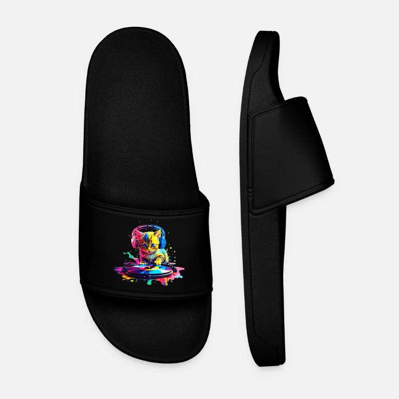 DJ Kitty – Rainbow - Men’s Pool Sliders - black