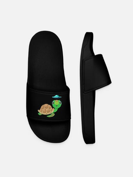 Alien, UFO and Turtle: Adventurous - Men’s Pool Sliders - black