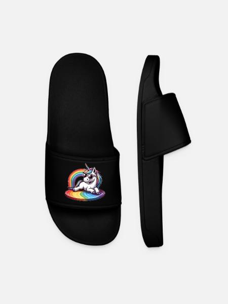 Einhorn Surfer Regenbogen Wellenreiten Cool - Männer Badelatschen - Schwarz
