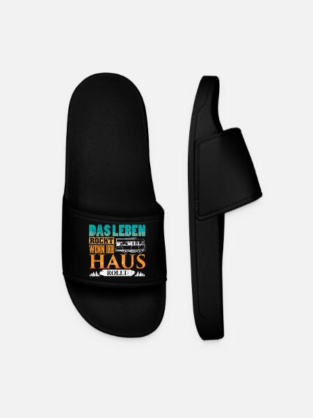 Camper Camping Caravan Saying - Men’s Pool Sliders - black