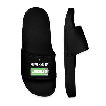 Power by Jesus Battery Illustration - Men’s Pool Sliders - black - Front