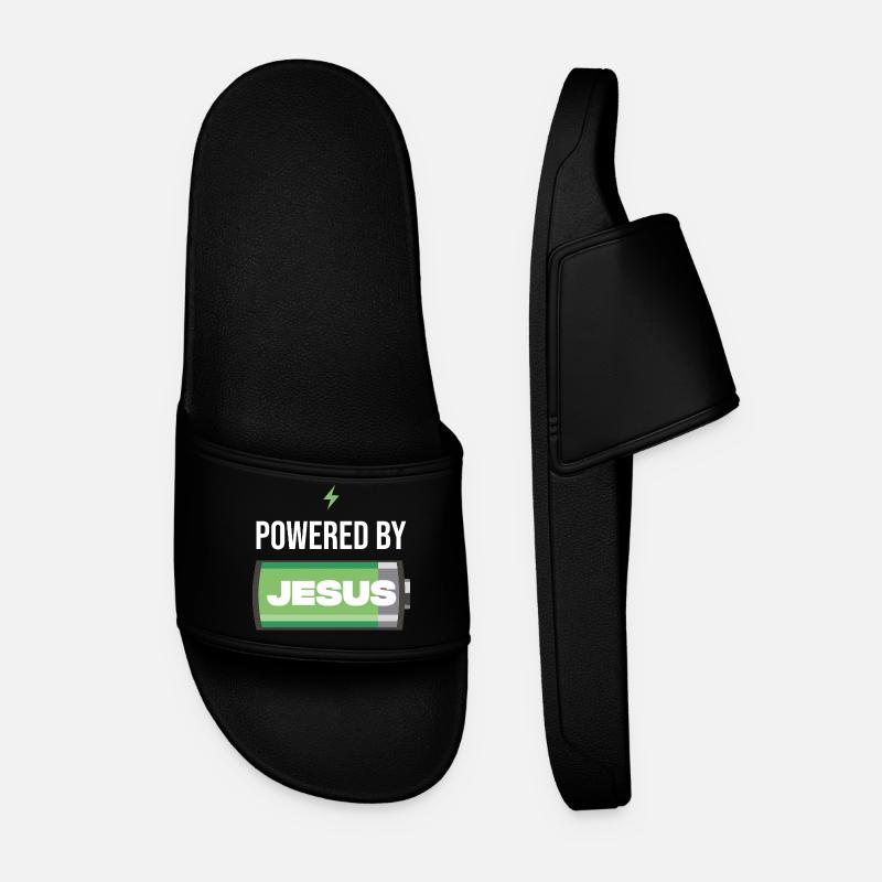 Power by Jesus Battery Illustration - Men’s Pool Sliders - black