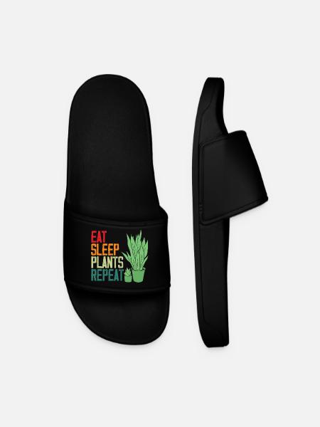 Eat Sleep Plants Repeat Plant Lover - Men’s Pool Sliders - black