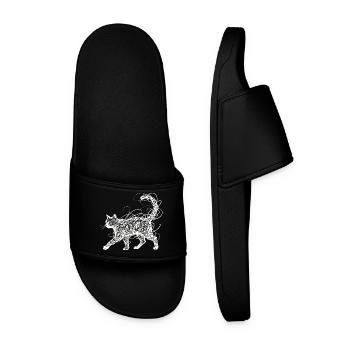 Minimalist Scribble Cat Line Art Japanese - Men’s Pool Sliders - black - Front