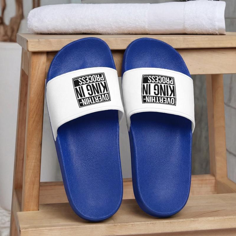 Overthinking In Process Funny Brooding Saying Logo Men’s Pool Sliders