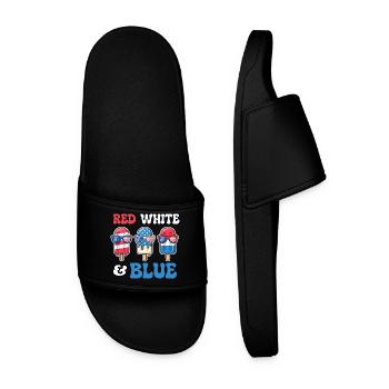 Red White Blue Patriotic Fourth July - Men’s Pool Sliders - black - Front