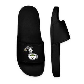 Thé Vert Matcha Thé Rouge Kawaii Tasse de thé dessin animé - Claquettes Homme - noir - Devant