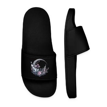 Crescent Moon in Silver, with Crystals and Flowers - Men’s Pool Sliders - black - Front