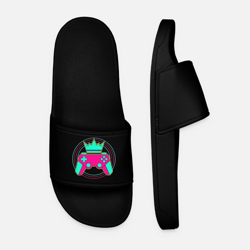 Controller Krone Neon Minimal Zocker Art - Männer Badelatschen - Schwarz