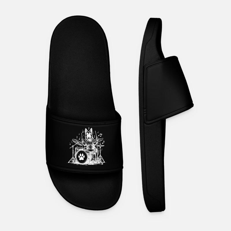 German Shepherd Drummer - Men’s Pool Sliders - black
