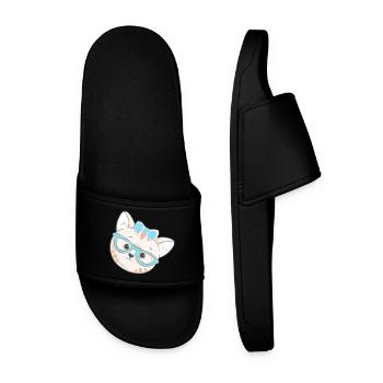 Cute nerd kitten with glasses & bow - Men’s Pool Sliders - black - Front