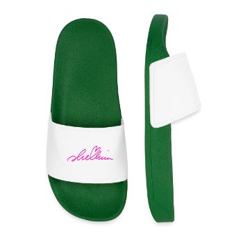Magenta Graffiti Signature on Black - Men’s Pool Sliders - dark green - Front