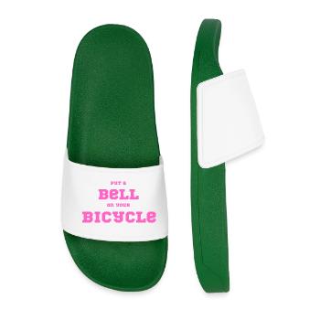 Put A Bell On Your Bicycle – Pink Typo Statement - Men’s Pool Sliders - dark green - Front