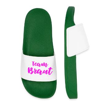 Team Bride Design for All Bridesmaids Bachelor Party - Men’s Pool Sliders - dark green - Front
