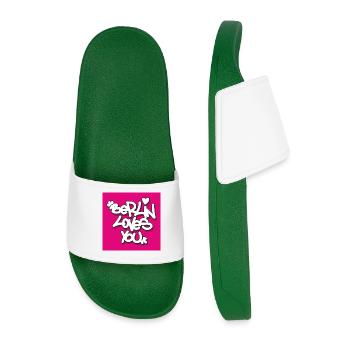 BLY_Berlin je t’aime - Autocollant rose - Claquettes Homme - vert foncé - Devant
